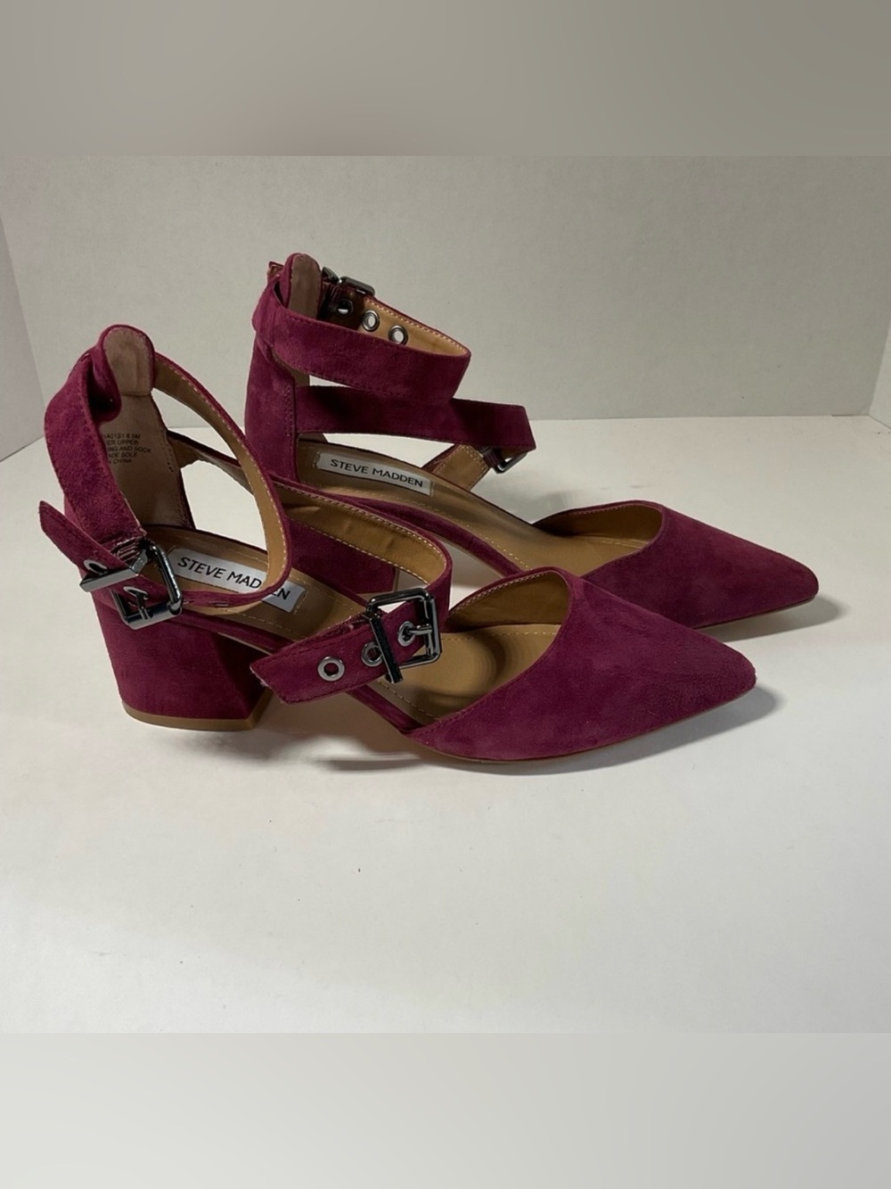Steve Madden DIA Women's Burgundy Suede Ankle-Strap Pumps